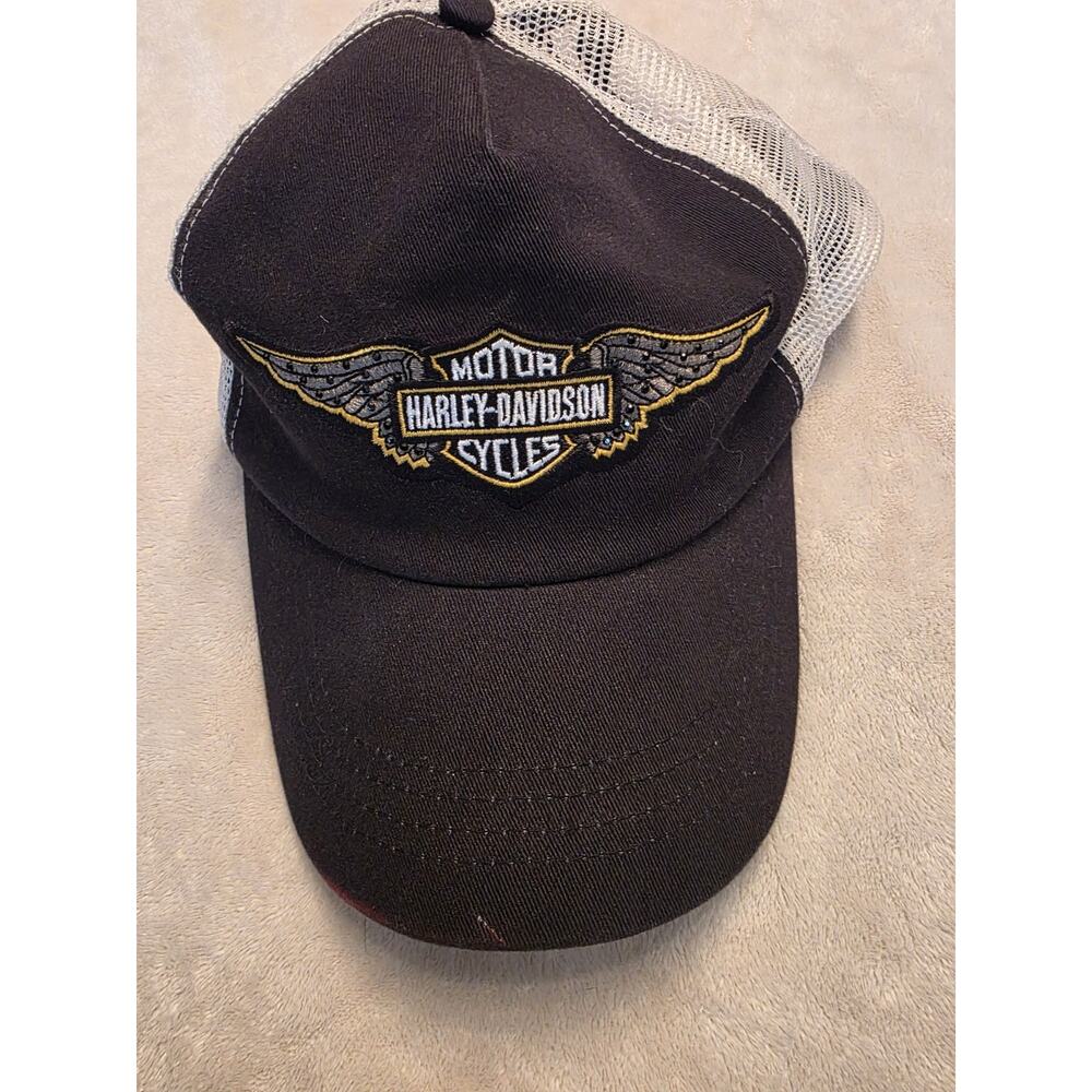 Harley Davidson Women's Trucker Snap Back Hat With Bla K Rhinestones